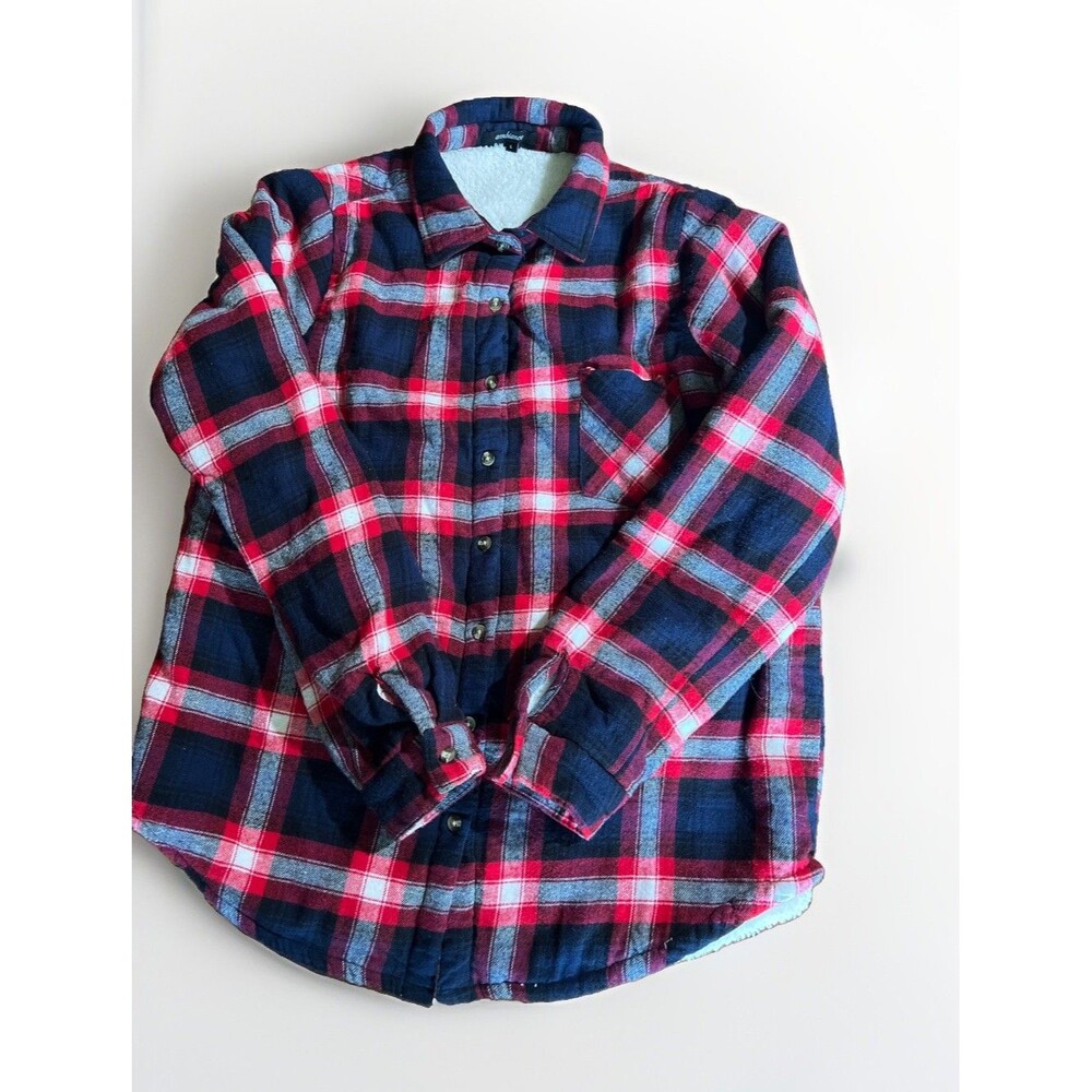 Ambiance Plaid Sherpa Lined Flannel Shirt Jacket Women's M Shacket Warm